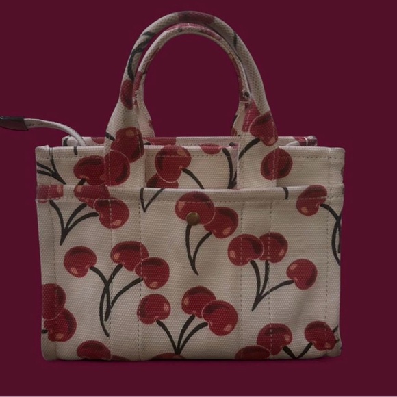 Coach Cherry Canvas Tote in Cream and Red. Xs - Picture 4 of 7